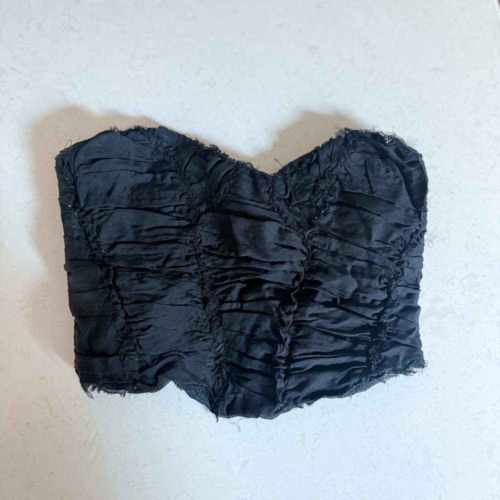 Black Ruched Strapless Ruffle Corset Top